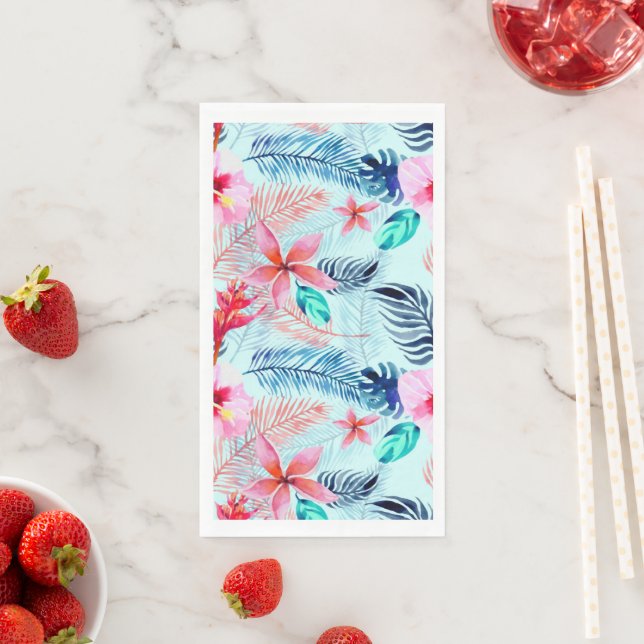 Pink Tropical Flowers Paper Guest Towels (Insitu)