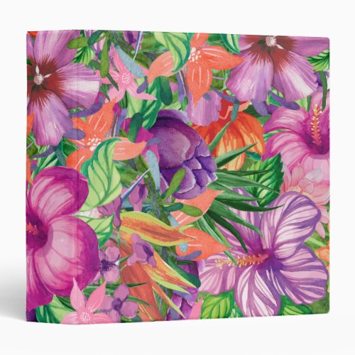 Pink Tropical Flowers Pattern 3 Ring Binder