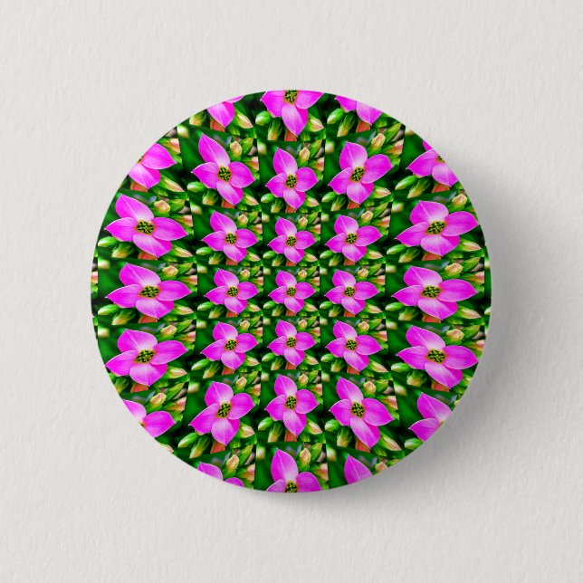 Pink Tropical Flowers Pattern Button (Front)