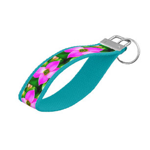 Pink Tropical Flowers Pattern Wrist Keychain