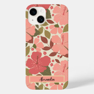 Pink Tropical Flowers Personalized Case-Mate iPhon iPhone 14 Case
