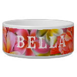 Pink Tropical Flowers Pets Name Food Bowl at Zazzle