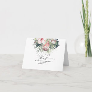 Pink Tropical Flowers Wedding Thank You Card