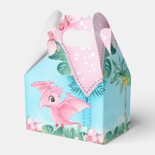 Pink Tropical Flying Dinosaur Baby Shower  Favor Boxes