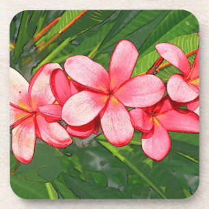 Pink Tropical Frangipani Art Beverage Coaster