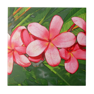 Pink Tropical Frangipani Art Ceramic Tile