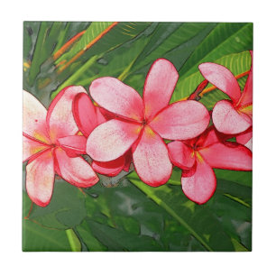 Pink Tropical Frangipani Art Ceramic Tile