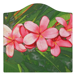 Pink Tropical Frangipani Art Door Sign