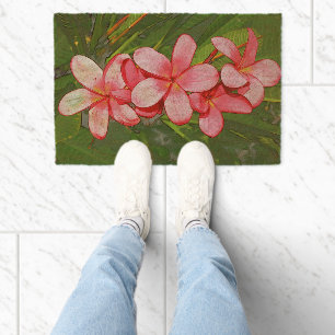 Pink Tropical Frangipani Art Fiber Doormat