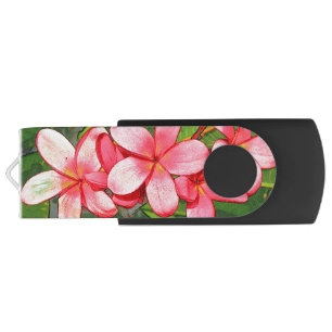 Pink Tropical Frangipani Art Flash Drive