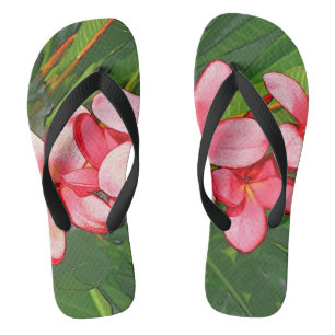 Pink Tropical Frangipani Art Flip Flops