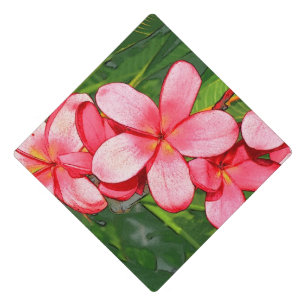 Pink Tropical Frangipani Art Graduation Cap Topper