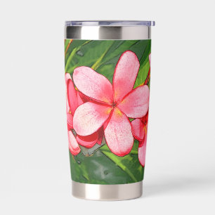 Pink Tropical Frangipani Art Insulated Tumbler