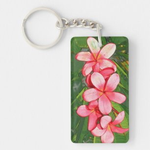 Pink Tropical Frangipani Art Keychain