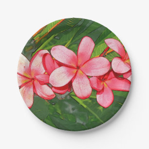 Pink Tropical Frangipani Art Paper Plates