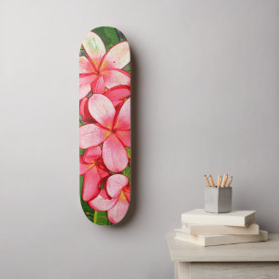 Pink Tropical Frangipani Art Skateboard