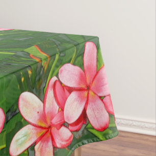 Pink Tropical Frangipani Art Tablecloth