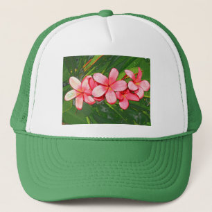 Pink Tropical Frangipani Art Trucker Hat