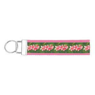 Pink Tropical Frangipani Art Wrist Keychain