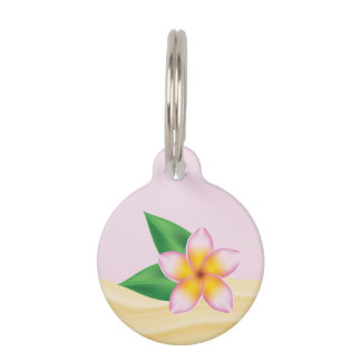 Pink Tropical Frangipani Flower & Custom Info Pet ID Tag