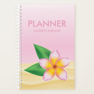 Pink Tropical Frangipani Flower Personalized Name Planner