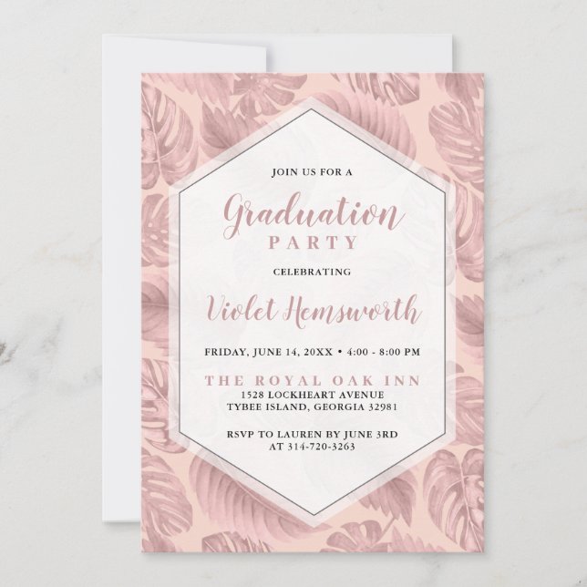Pink Tropical Geometric Graduation Invitation (Front)