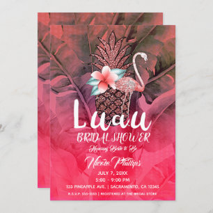 Pink Tropical Glitter Pineapple Luau Bridal Shower Invitation