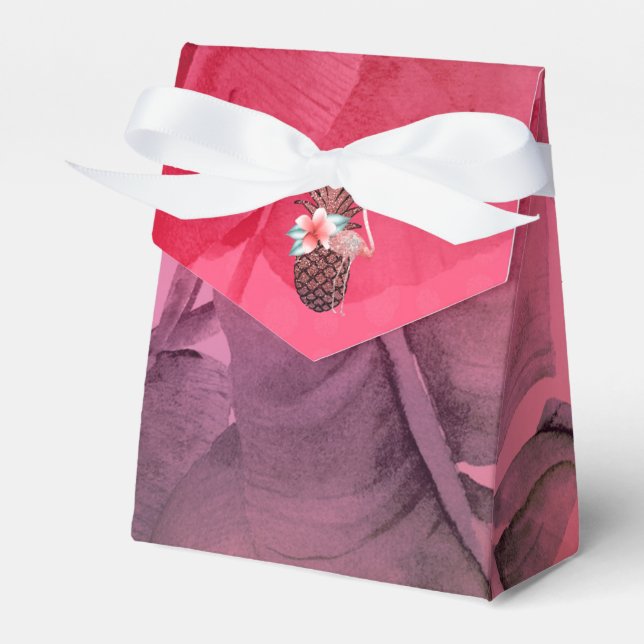 Pink Tropical Glitter Pineapple Luau Party Favor Boxes (Front Side)