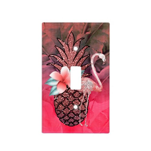 Pink Tropical Glitter Pineapple Palm Leaves Chic Light Switch Cover