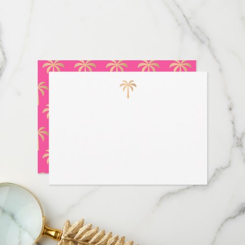 Pink Tropical Gold Palm Tree  Thank You Card