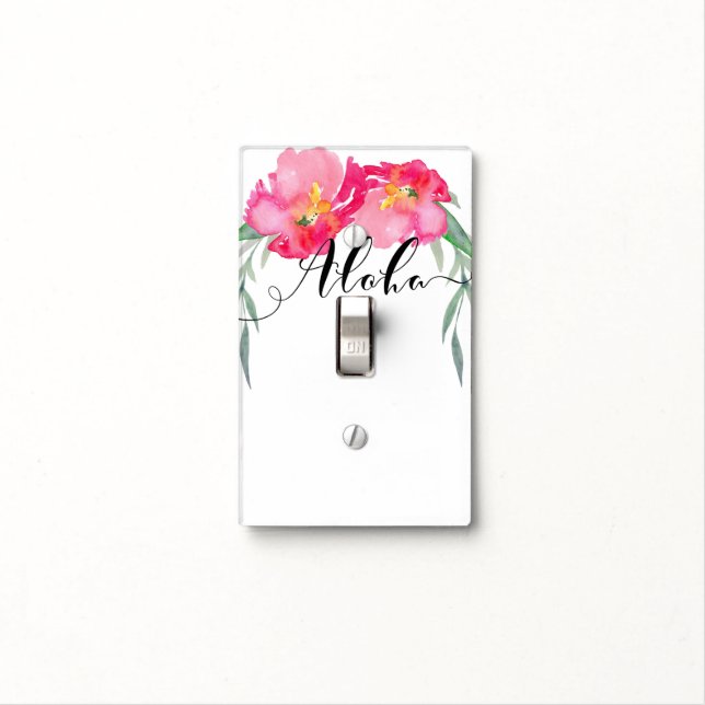 Pink Tropical Green Leaf Floral Aloha Hawaiian Light Switch Cover (In Situ)