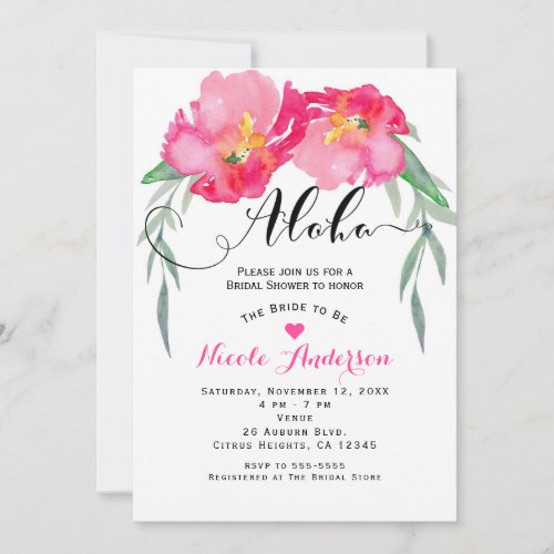 Pink Tropical Green Leaf Vine Floral Aloha Party Invitation