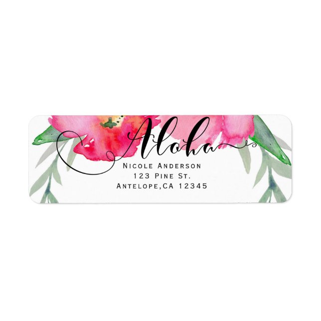 Pink Tropical Green Leaf Vine Floral Aloha Party Label (Front)