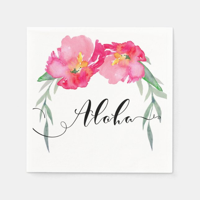 Pink Tropical Green Leaf Vine Floral Aloha Party Paper Napkins (Front)