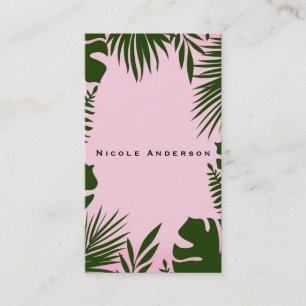 Pink Tropical Green Leaves Botanical Elegant Chic Business Card