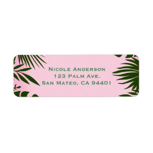 Pink Tropical Green Leaves Summer Chic Invitation Label