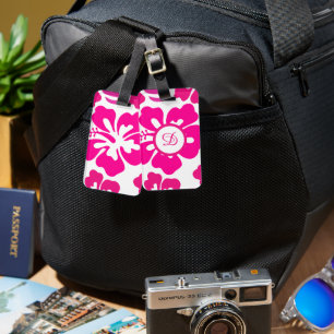 Pink tropical Hawaii Hibiscus Floral Pattern Luggage Tag