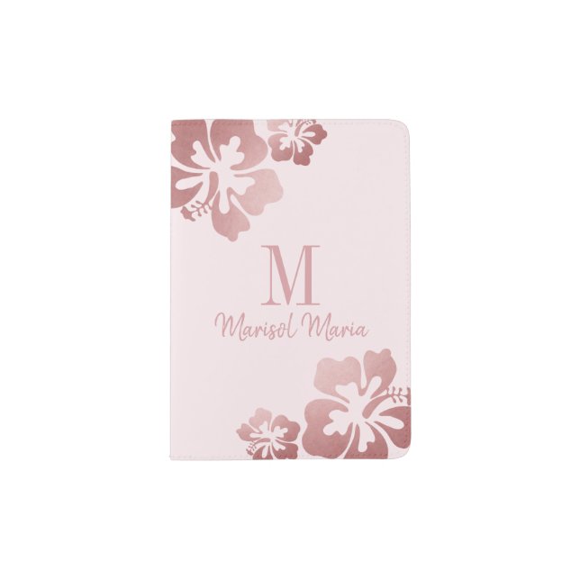 Pink Tropical Hawaii Hibiscus Flower Passport Holder (Front)