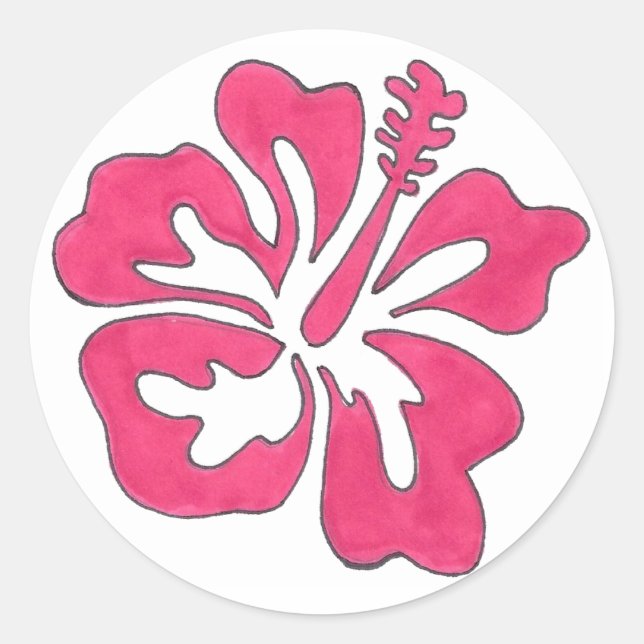 Pink Tropical Hawaiian Hibiscus Floral Flower Classic Round Sticker (Front)