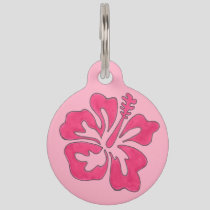 Pink Tropical Hawaiian Hibiscus Flower Pet Tag