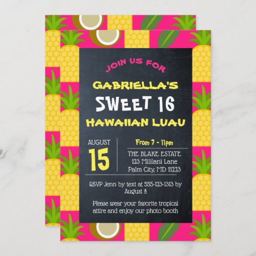 Pink Tropical Hawaiian Luau Sweet 16 Invitation