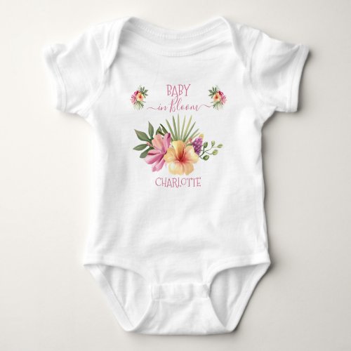 Pink Tropical Hibiscus Floral Baby in Bloom Baby Bodysuit