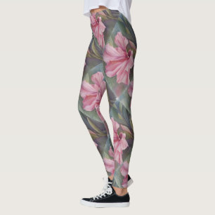 PINK TROPICAL HIBISCUS FLORAL LEGGINGS