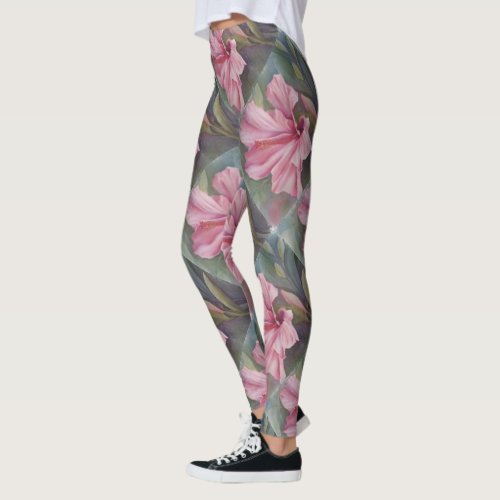 PINK TROPICAL HIBISCUS  FLORAL LEGGINGS