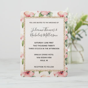 Pink Tropical Hibiscus Floral Wedding Invites