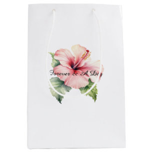 Pink Tropical Hibiscus Floral Wedding Medium Gift Bag