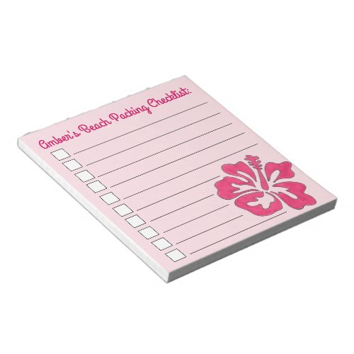 Pink Tropical HIbiscus Flower Beach Packing List Notepad