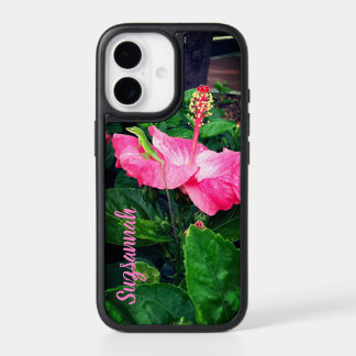 Pink Tropical Hibiscus Flower Lizard Custom iPhone 17 Case