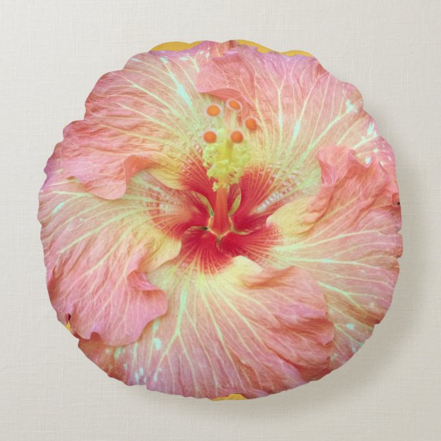 Pink Tropical Hibiscus Flower Pillow (Front)