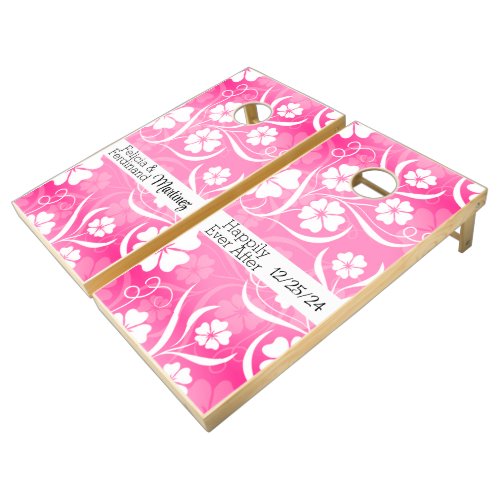 Pink Tropical Hibiscus Flowers Cornhole Set